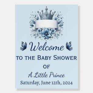 Royal Blue Floral Little Prince Welcome Sign