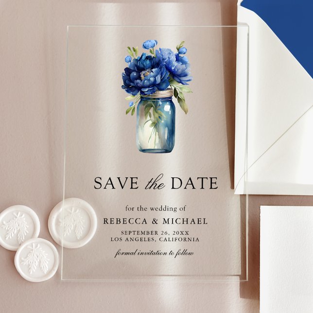 Royal Blue Floral Mason Jar Wedding Save the Date (Creator Uploaded)