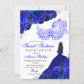 Royal Blue Floral Masquerade Sweet 16 Invitation (Front)