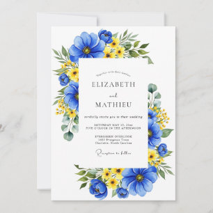 Royal Blue Floral Meadow Wedding Invitation