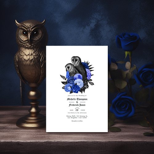 Royal Blue Floral Owls Gothic Wedding Table Number