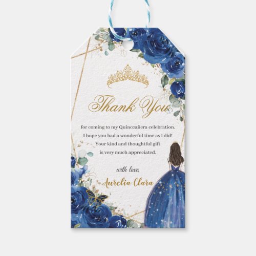 Royal Blue Floral Princess Quinceaera Birthday  Gift Tags