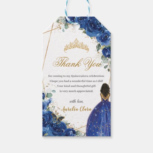 Royal Blue Floral Princess Quinceaera Birthday  Gift Tags