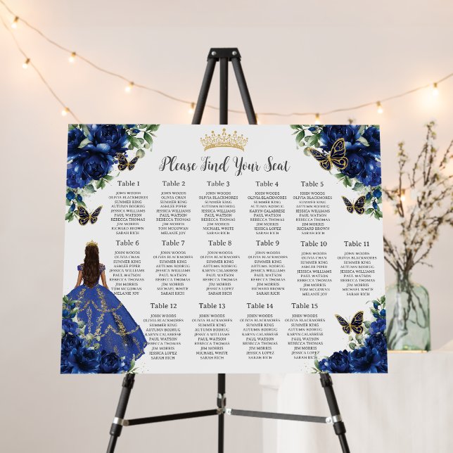 Royal Blue Floral Princess Quinceañera Seating  Foam Board (In Situ (Stand))