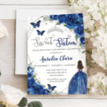 Royal Blue Floral Princess Sweet 16 Birthday Invitation<br><div class="desc">Personalize this lovely quinceañera invitation with own wording easily and quickly,  simply press the customize it button to further re-arrange and format the style and placement of the text.  Matching items available in store!  (c) The Happy Cat Studio</div>