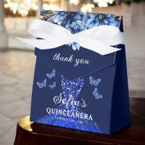 Royal Blue Floral Quinceañera Butterflies Favor Boxes