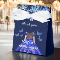 Royal Blue Floral Quinceañera Butterflies Favor Boxes