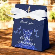 Royal Blue Floral Quinceañera Butterflies Favor Boxes