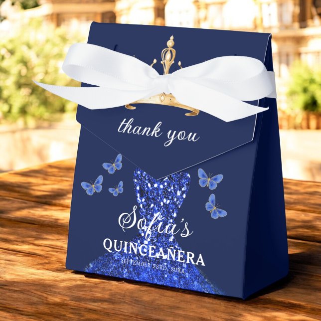 Royal Blue Floral Quinceañera Butterflies Favor Boxes (Creator Uploaded)