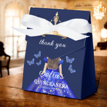 Royal Blue Floral Quinceañera Butterflies Favor Boxes