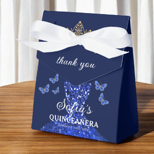 Royal Blue Floral Quinceañera Butterflies Favor Boxes