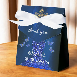 Royal Blue Floral Quinceañera Butterflies Favor Boxes