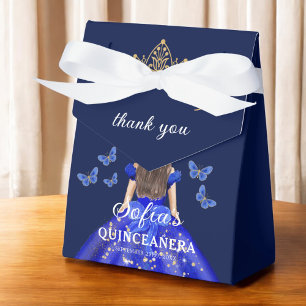 Royal Blue Floral Quinceañera Butterflies Favor Boxes