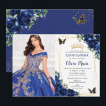 Royal Blue Floral Quinceañera Butterflies Picture Invitation<br><div class="desc">Personalize this pretty royal blue floral Quinceañera / Sweet 16 birthday picture / photo invitation easily and quickly. Simply click the customize it further button to edit the texts, change fonts and fonts colors. Featuring vibrant royal blue flowers, butterflies and gold accents. Matching items available in store. (c) Somerset Fine...</div>