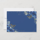 Royal Blue Floral Quinceañera Butterflies Reply  RSVP Card (Back)