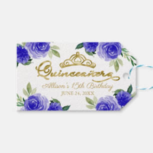 Royal Blue Floral Quinceanera Gift Tags