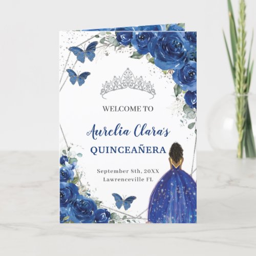 Royal Blue Floral Quinceaera Order of Events Program