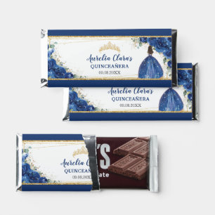 Royal Blue Floral Quinceañera Party Princess Tiara Hershey Bar Favors