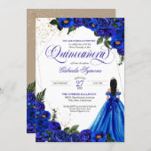 Royal Blue Floral Rose & Gold Elegant Quinceañera Invitation | Zazzle