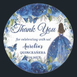 Royal Blue Floral Silver Butterfly Princess Favor Classic Round Sticker<br><div class="desc">Personalize these chic sticker labels with your own wording easily and quickly,  simply press the customize it button to further re-arrange and format the style and placement of the text.  Matching items available in store. (c) The Happy Cat Studio</div>