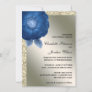 Royal Blue Floral & Silver Glitter Wedding  Invitation