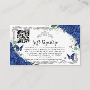 Royal Blue Floral Silver Quinceañera Gift Registry Enclosure Card