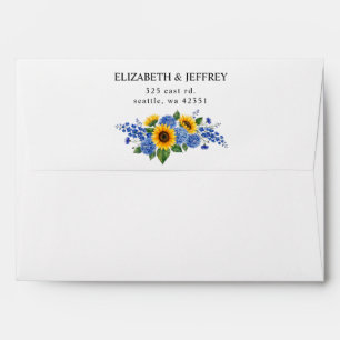 Royal Blue Floral Sunflowers Modern Wedding Envelope