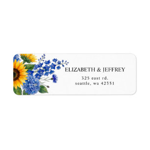 Royal Blue Floral Sunflowers Modern Wedding Label