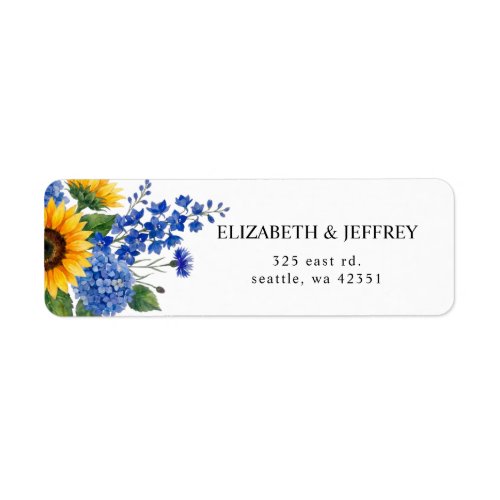 Royal Blue Floral Sunflowers Modern Wedding Label