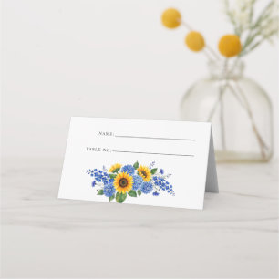 Royal Blue Floral Sunflowers Modern Wedding Place Card