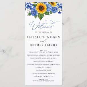 Royal Blue Floral Sunflowers Modern Wedding Program