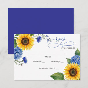 Royal Blue Floral Sunflowers Modern Wedding RSVP Card