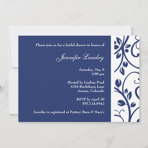 Royal Blue Floral Vine Bridal Shower Invitation