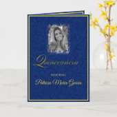 Royal blue floral vines with photo quinceanera card (Yellow Flower)