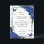 Royal Blue Floral Vintage Silver Quinceanera Menu<br><div class="desc">Designed to co-ordinate with our Royal Blue Floral collection, this elegant menu features watercolor royal blue flowers and butterflies. Personalize it with your own wording and details easily and quickly, simply press the customise it button to further re-arrange and format the style and placement of the text. Double sided. Great...</div>