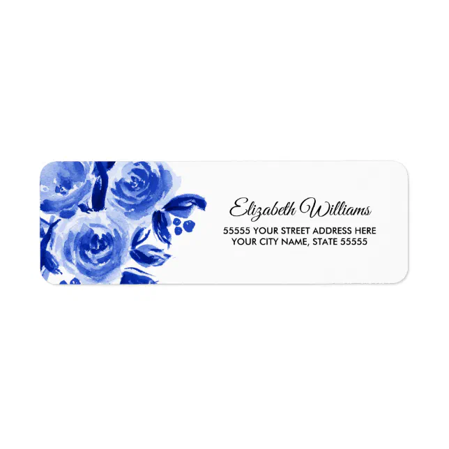 Royal Blue Floral Watercolor Return Address Labels | Zazzle