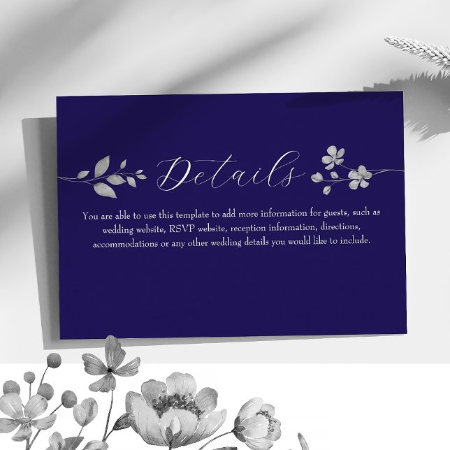Royal Blue Floral Wedding Details Card (Creator Uploaded)