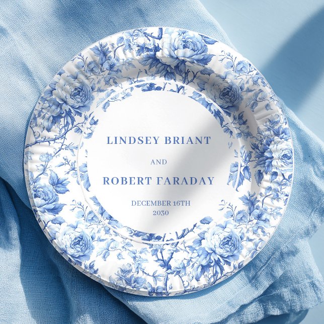 Royal Blue Floral Wedding Paper Plates (Royal Blue Floral Wedding Paper Plates)