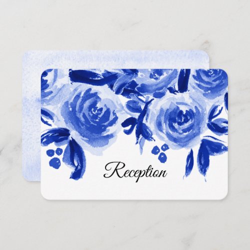 Royal Blue Floral Wedding Reception Cards