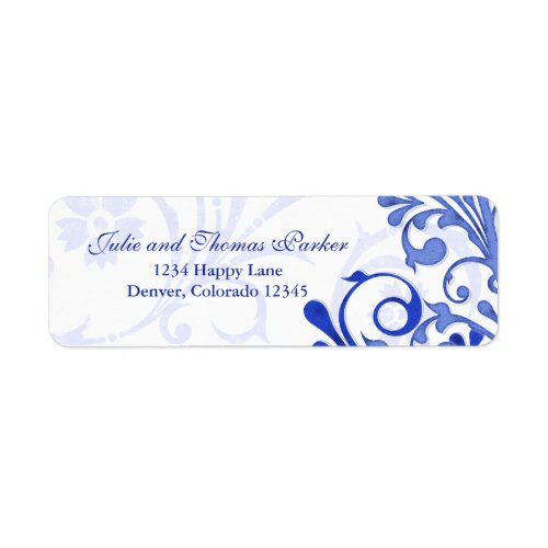 Royal Blue Floral Wedding Return Address Label