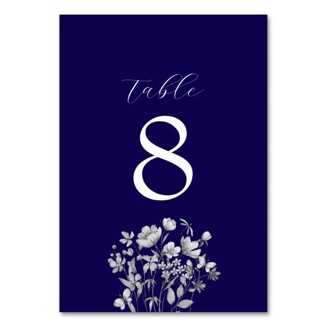 Royal Blue Floral Wedding Table Number (Front)
