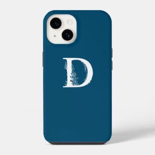 ROYAL BLUE FLORAL WHITE MONOGRAM LETTER D DESIGN iPhone 14 CASE