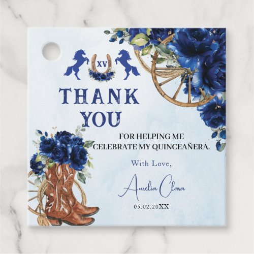 Royal Blue Floral Wild West Charro Quincea&#241;era XV Favor Tags