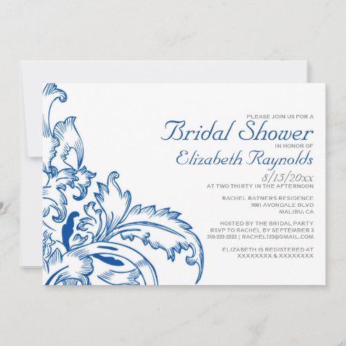 Royal Blue Flourish Bridal Shower Invitations