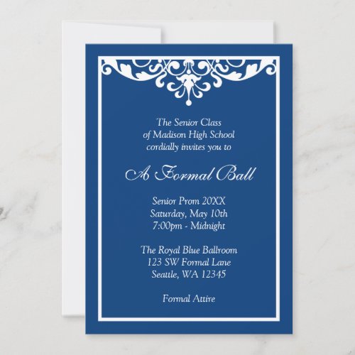Royal Blue Flourish Formal Prom Dance Ball Announcement