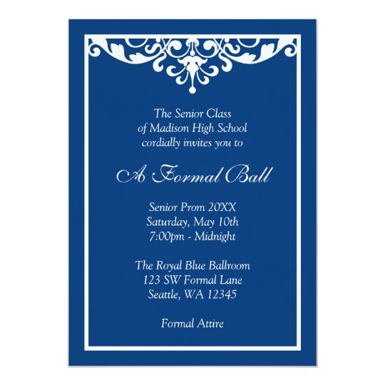 Royal Blue Flourish Formal Prom Dance Ball Invitation