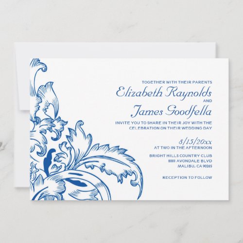Royal Blue Flourish Wedding Invitations