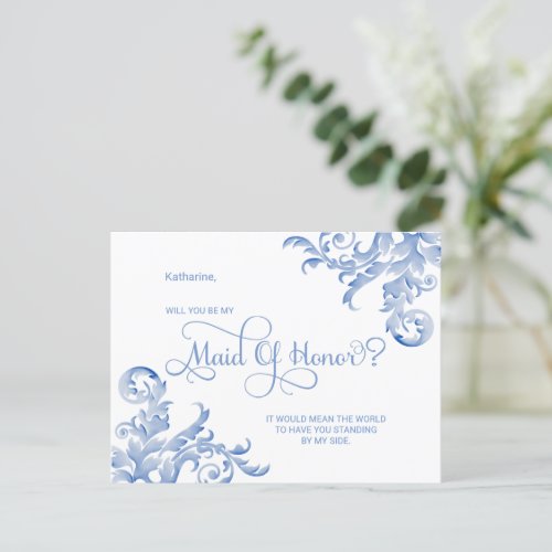 Royal Blue Flourish Will You Be My Maid Of Honor Invitation Postcard