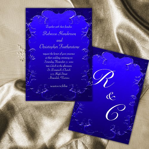 Royal Blue Flourishes Classic Elegant Wedding Invitation