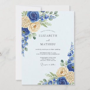 Royal Blue Flourishing Spring Wedding Invitation